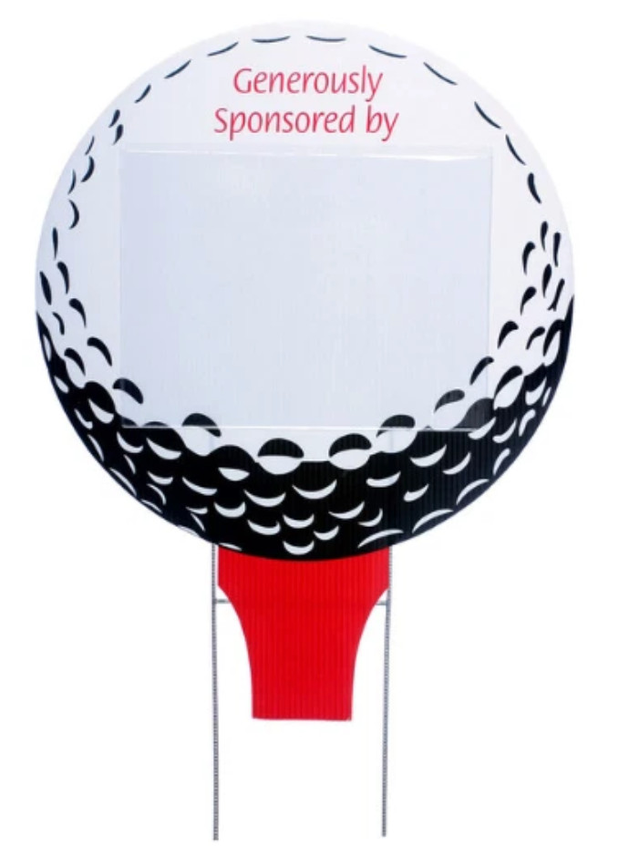 10 pack – Golf Ball Sponsor Sign Includes Stakes and Clear Plastic Sleeve