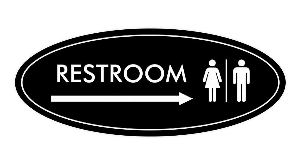 Oval Restroom Right Arrow Sign Black Medium 1 Pack Business Office Door Decor
