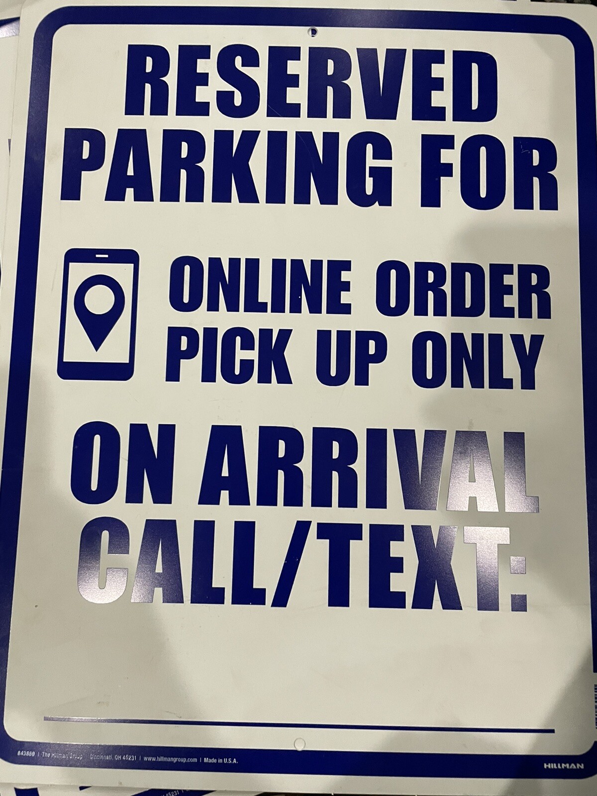 7X Hillman 843869 Reserved Online Order Parking Sign, 15&Prime; x 19&Prime;, Blue Vinyl USA