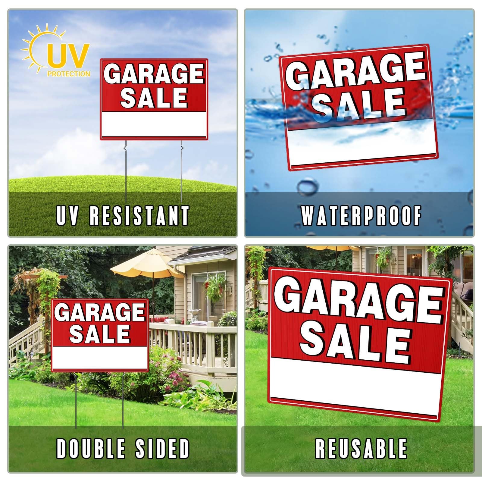 Garage Sale Kit (10 Pcs), 5 Pack Garage Sale Signs with Metal Stakes, 5 Pack …