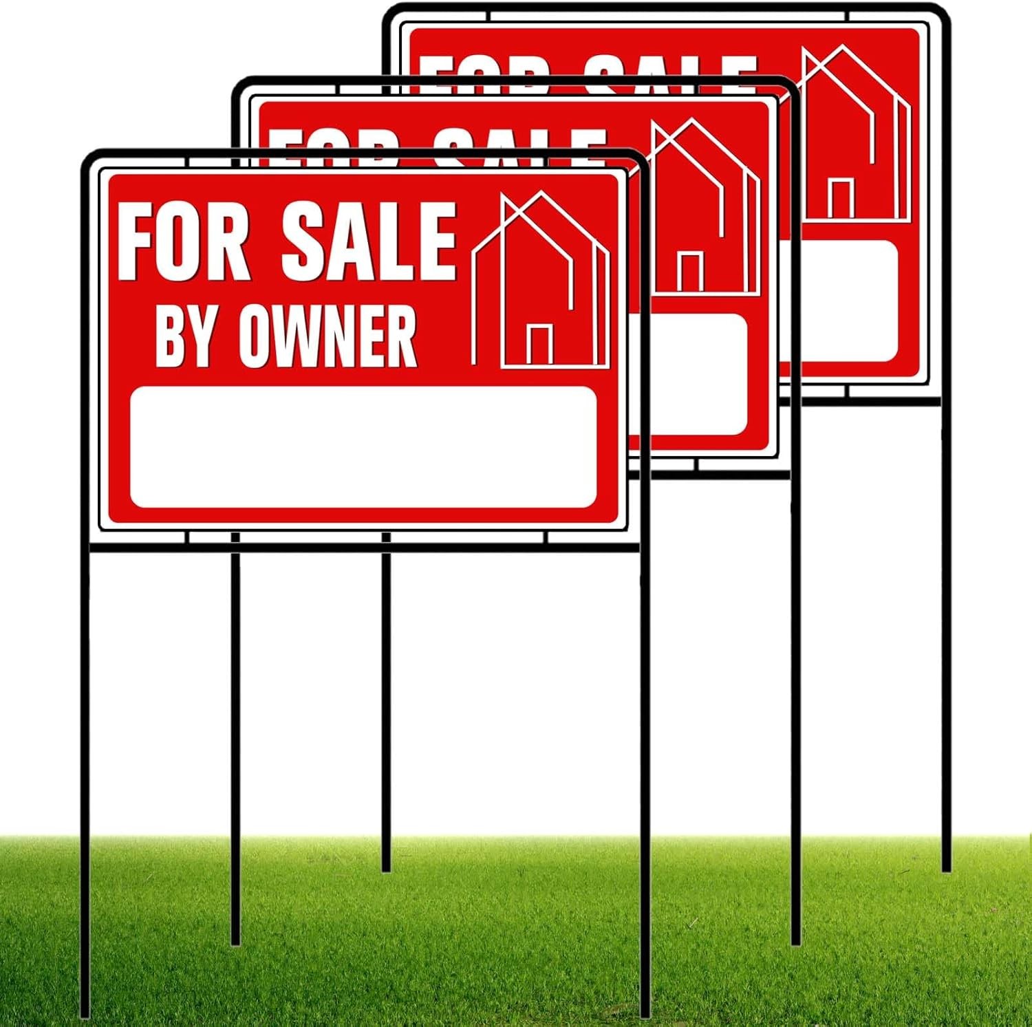 3 Pack For Sale By Owner Sign with Stakes Double Sided Real Estate Yard Sign