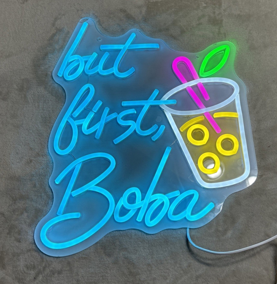 Neon Boba Sign Multicolor but first Boba 15&Prime; x 13&Prime; 5 Level Brightness Control