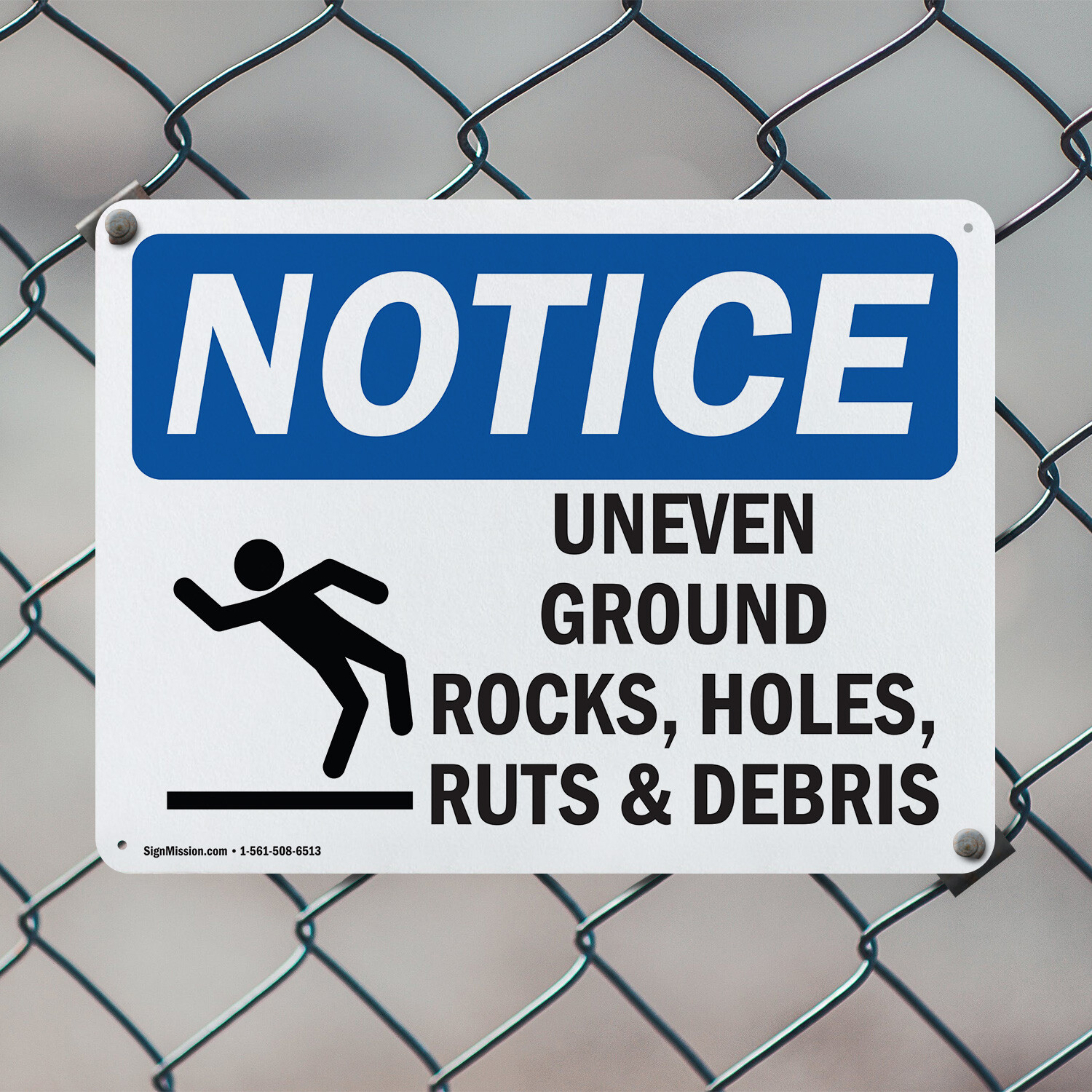 (2 Pack) Uneven Ground Rocks Holes OSHA Notice Sign Decal Metal Plastic
