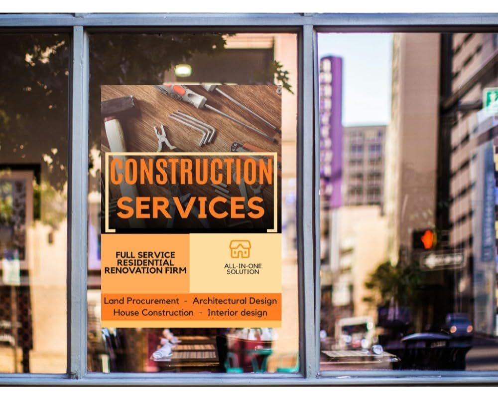Construction Services | Full Color Window Display Signs | 18&Prime;W x 24&Prime;H