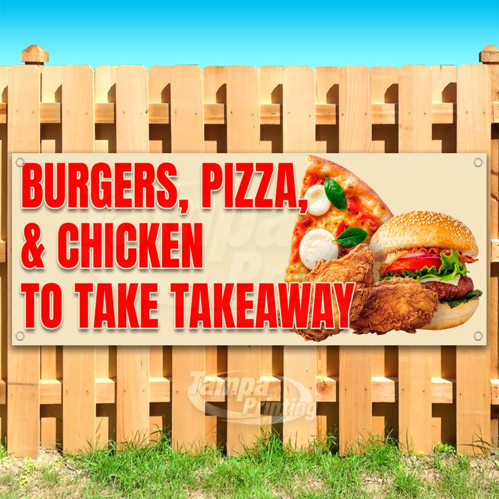 BURGERS PIZZA CHICKEN TAKE AWAY Advertising Vinyl Banner Flag Sign USA SB10926