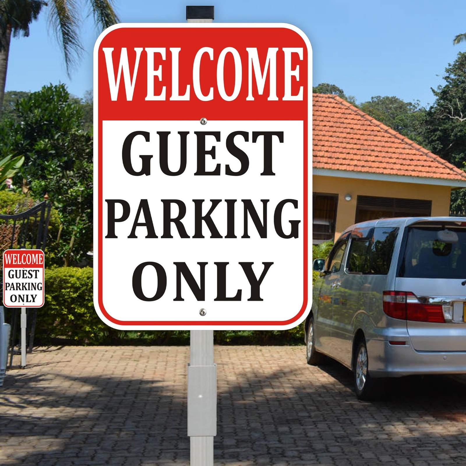 Welcome Guest Parking Only Sign 10×14 Inch Reflective Aluminum Stake 2 Pack