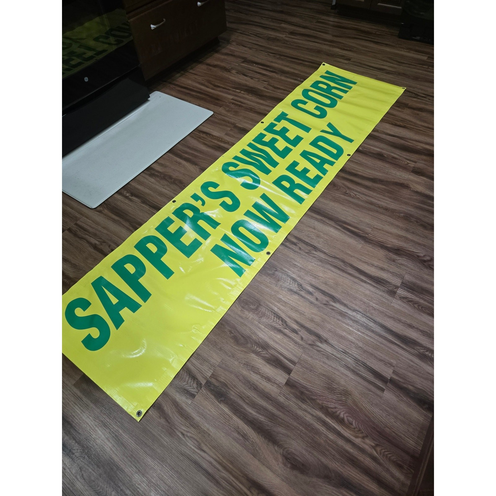 Sappers Sweet Corn Banner Nylon Sign Farm Stand Fleamarket Roadside Advertisemen