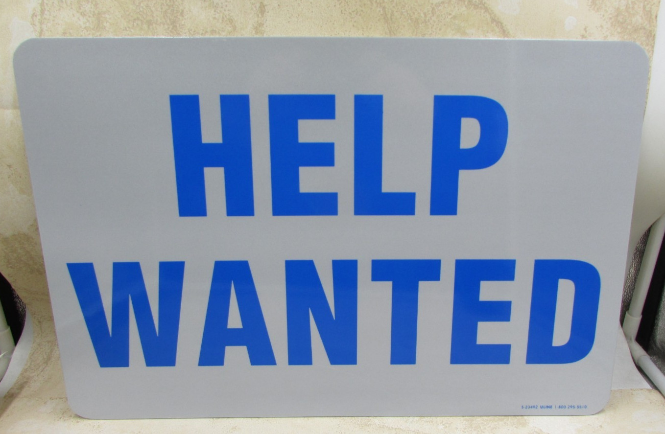 ULINE (HELP WANTED) Metal Aluminum Sign, 4 Pre-Drilled Holes In Corners 18&Prime; X 12