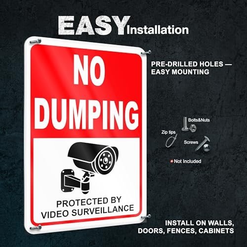 No Dumping Signs 2 Pack 7×10 Reflective Aluminum, No Littering Pre-Drilled for F