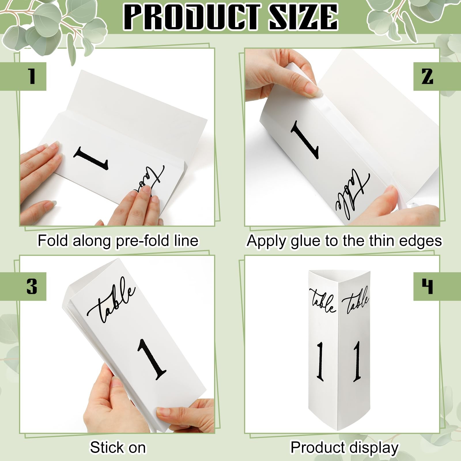 Wedding Table Numbers 1-20 Paper Trifold Cards Black White Freestanding