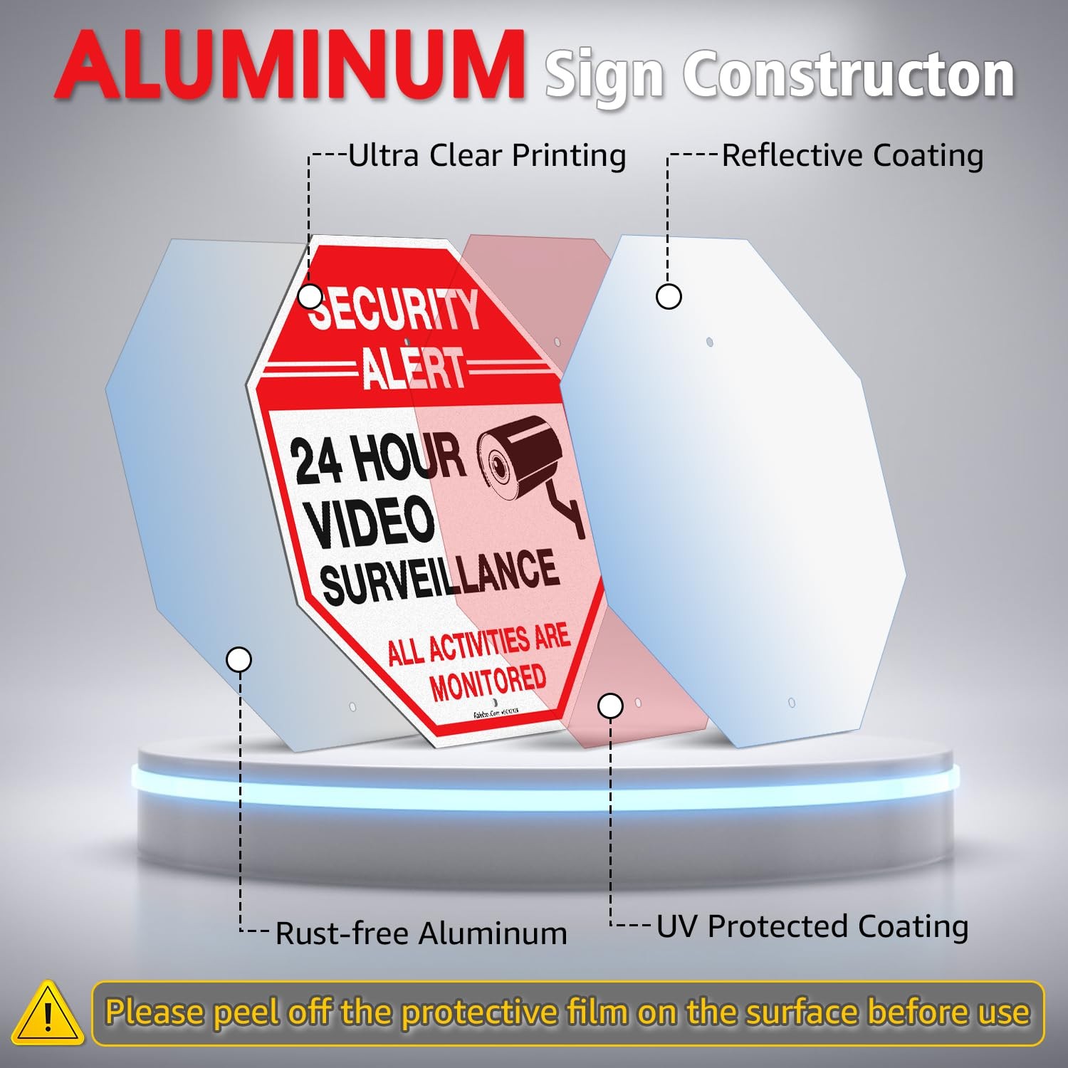 2-Pack 12×12 Video Surveillance Security Sign, 36 Stake, Reflective Aluminum