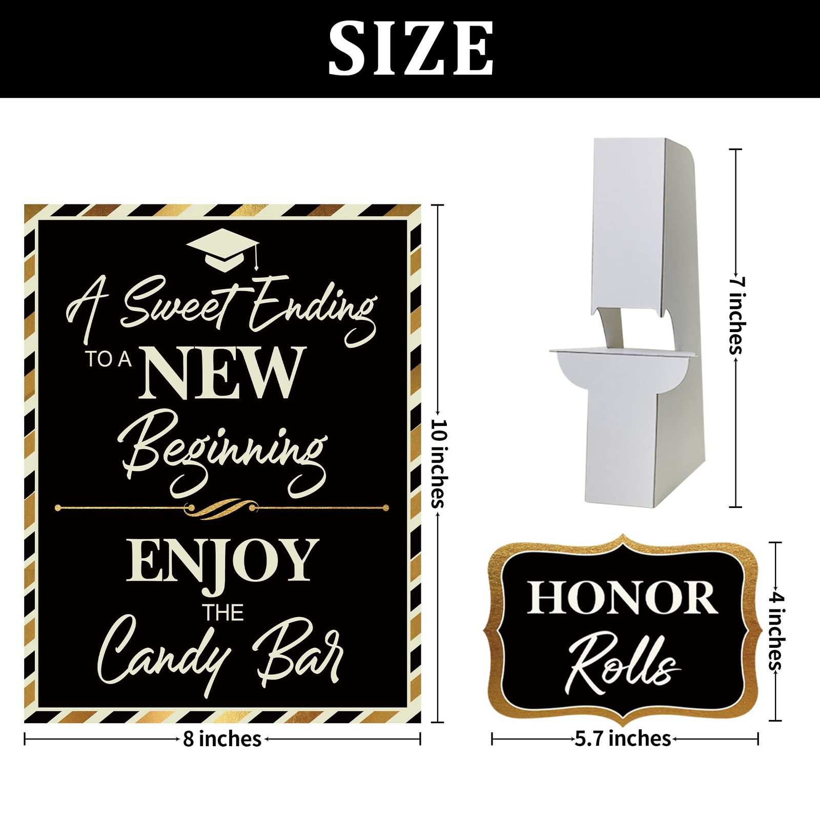 Graduation Candy Buffet Signs Black Gold Party Bar Dessert Food Decoration