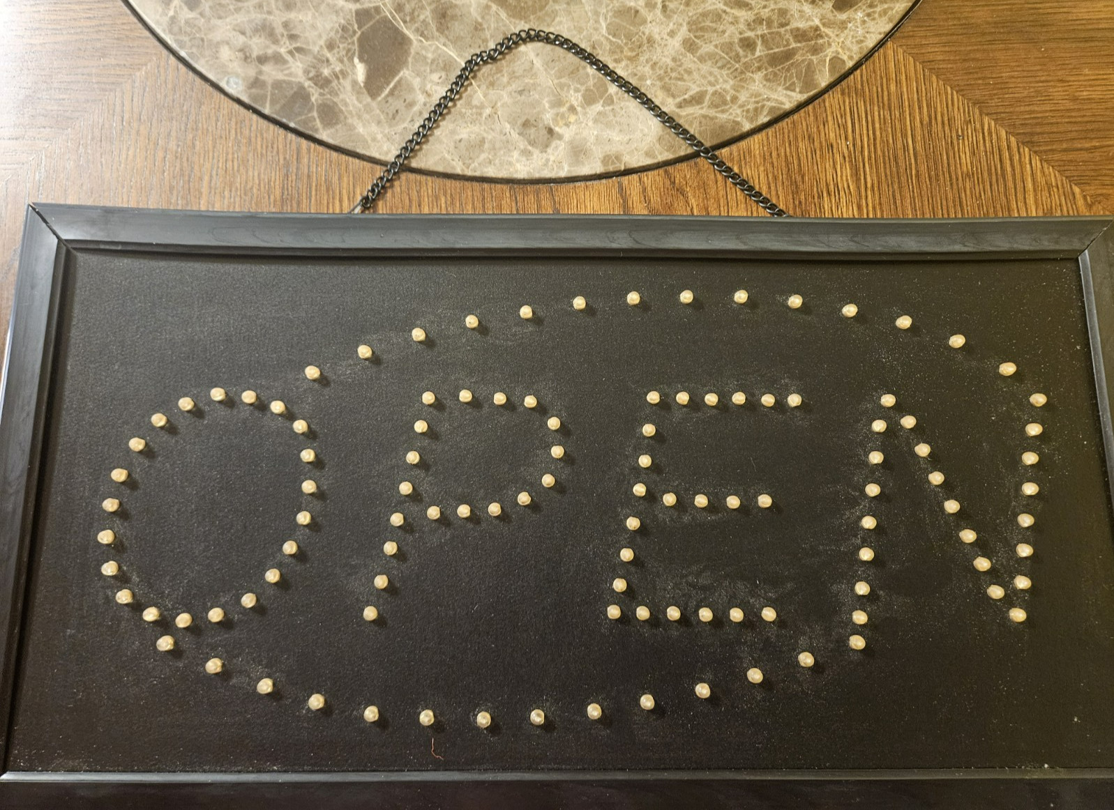 Black Frame w/Red & Blue LED Lights « OPEN » Sign 18.75&Prime;x10&Prime;w/Hanging Chain WORKS