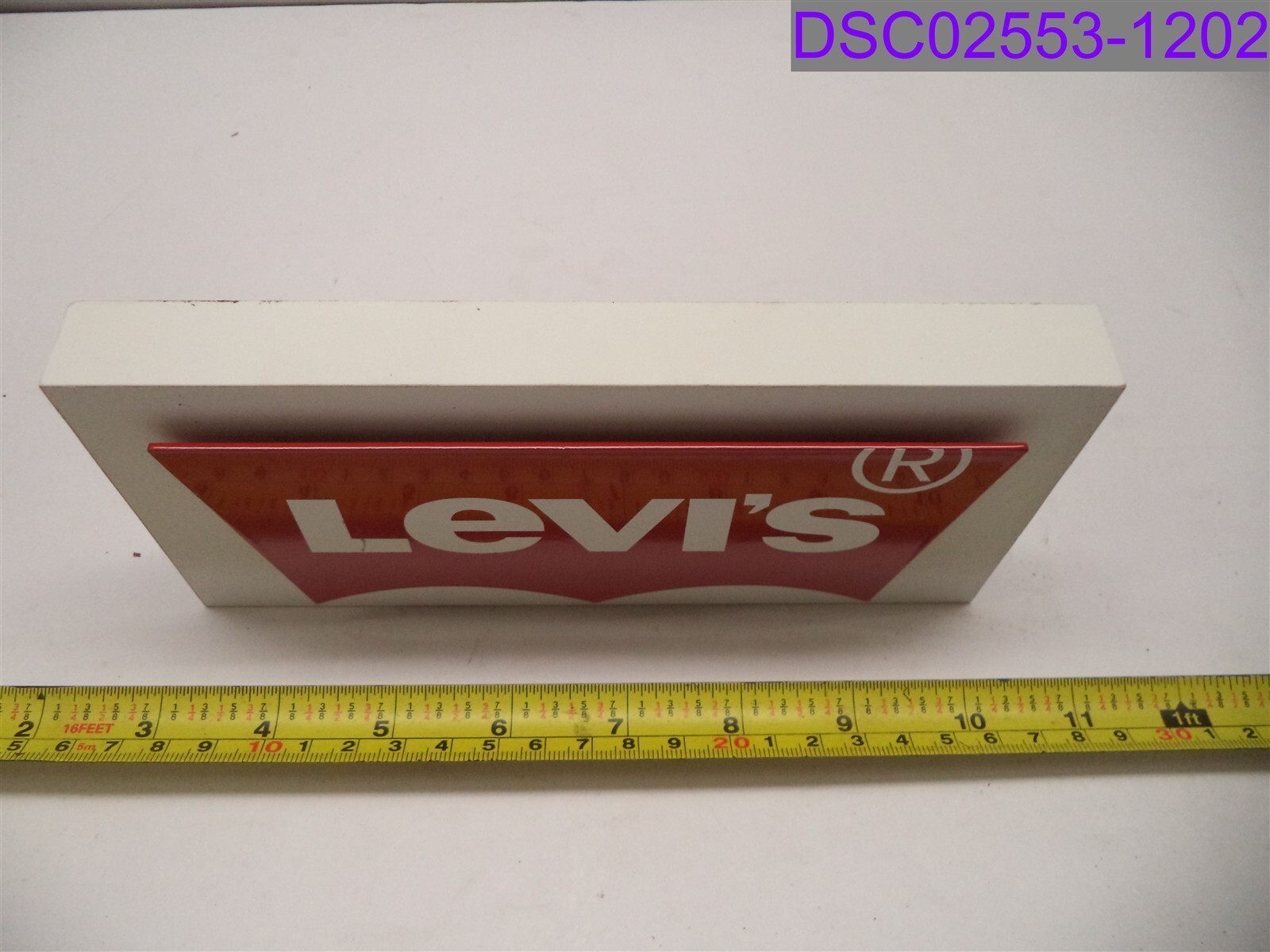 New w Scratches Levi&rsquo;s Red & White Store Display Block 7-1/2&Prime; x 3-1/2&Prime; x 3/4&Prime;