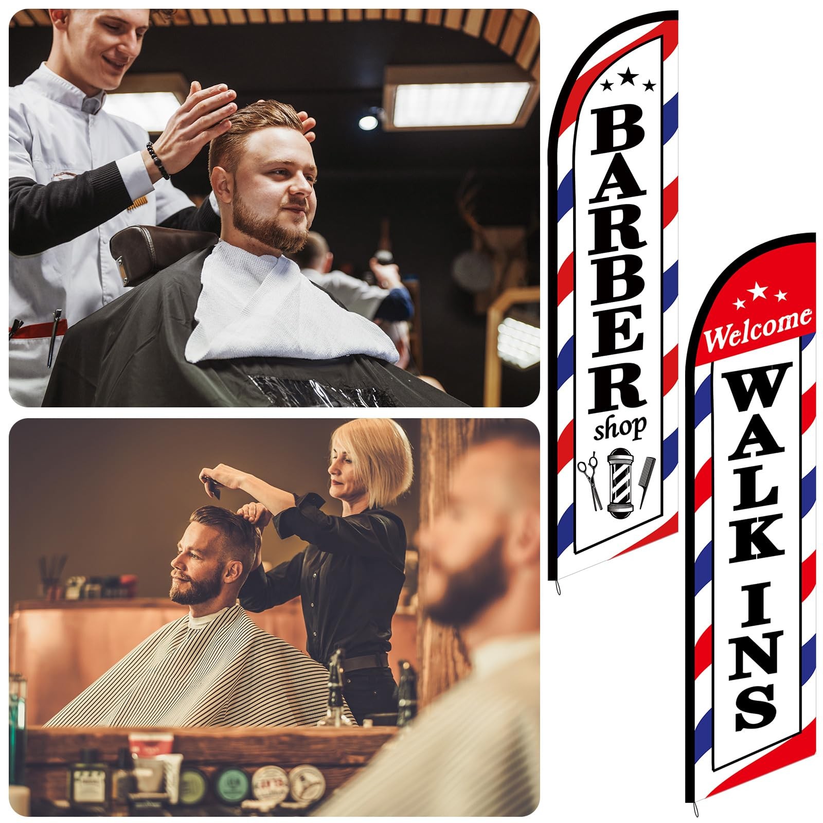 2 Pcs Barber Flag for Outside Barbershop Themed Swooper Flag Open Feather Barber