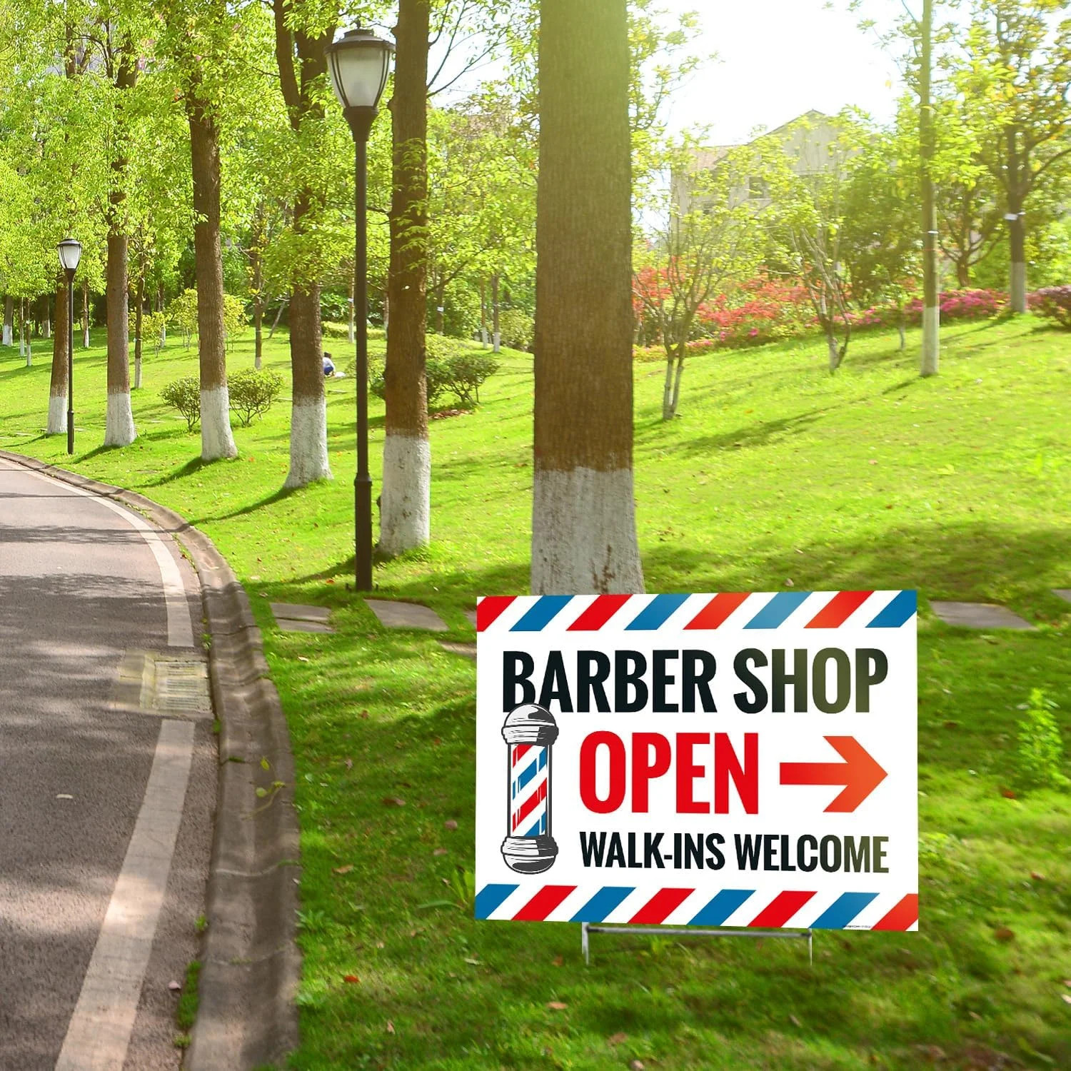Barber Shop Open Walk in Welcome Arrow Sign, (2 Pack) Double Sided 18×24 Inches,