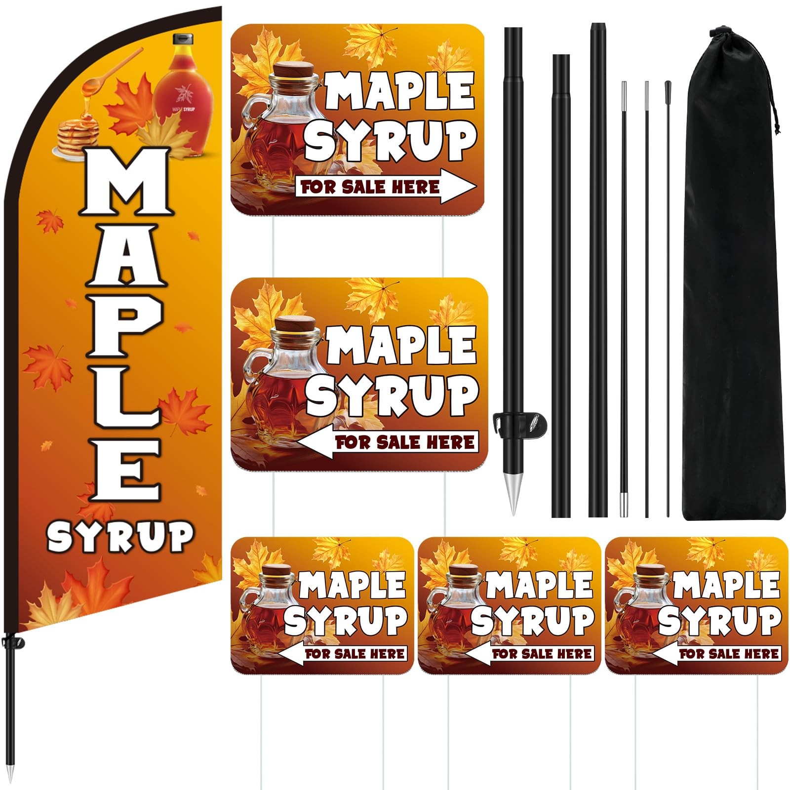 Tegeme 6 Sets 7ft Maple Syrup Advertising Flag Pole Kit Include Maple Syrup F…
