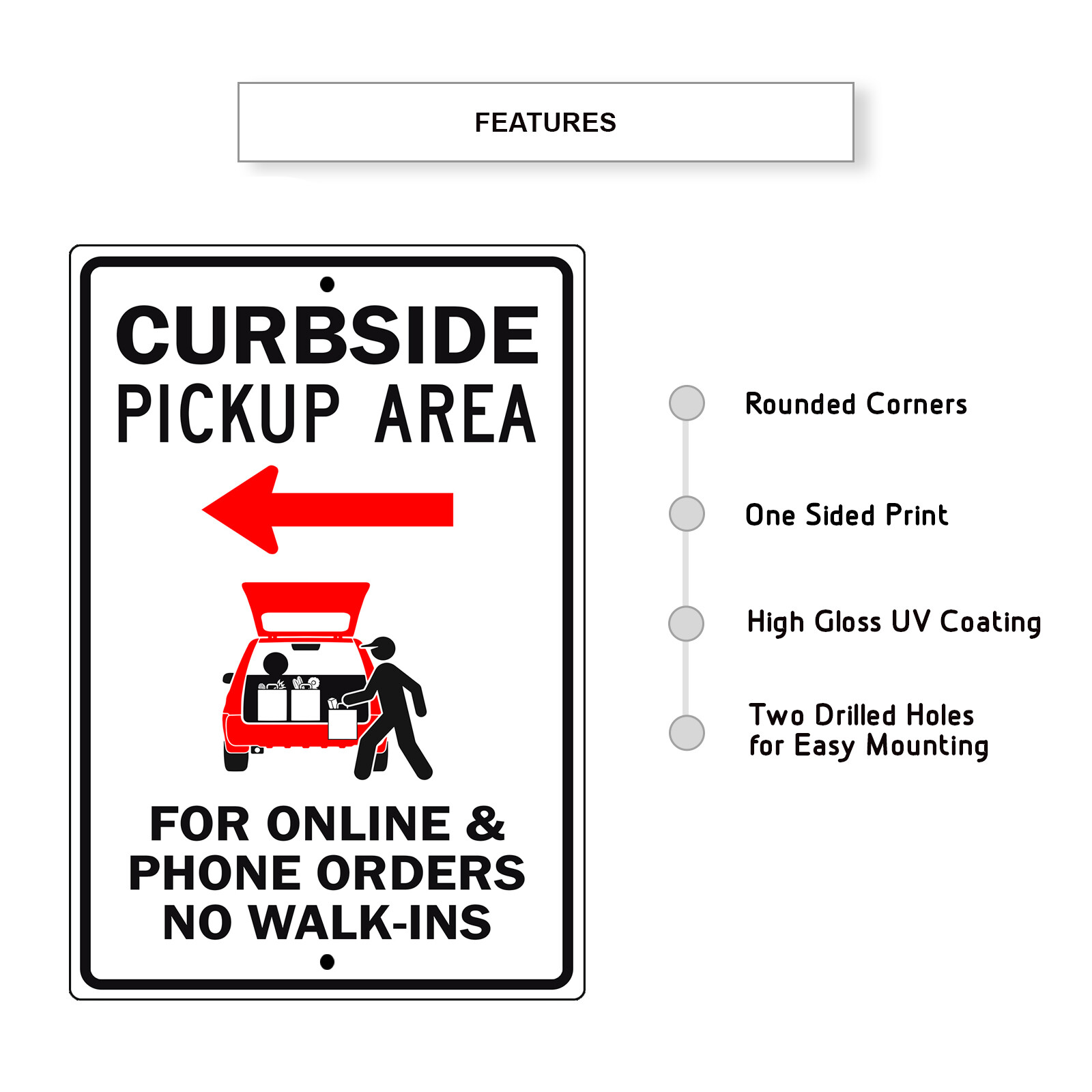 Curbside Pickup Area For Online & Phone Orders No Novelty Aluminum Metal Sign