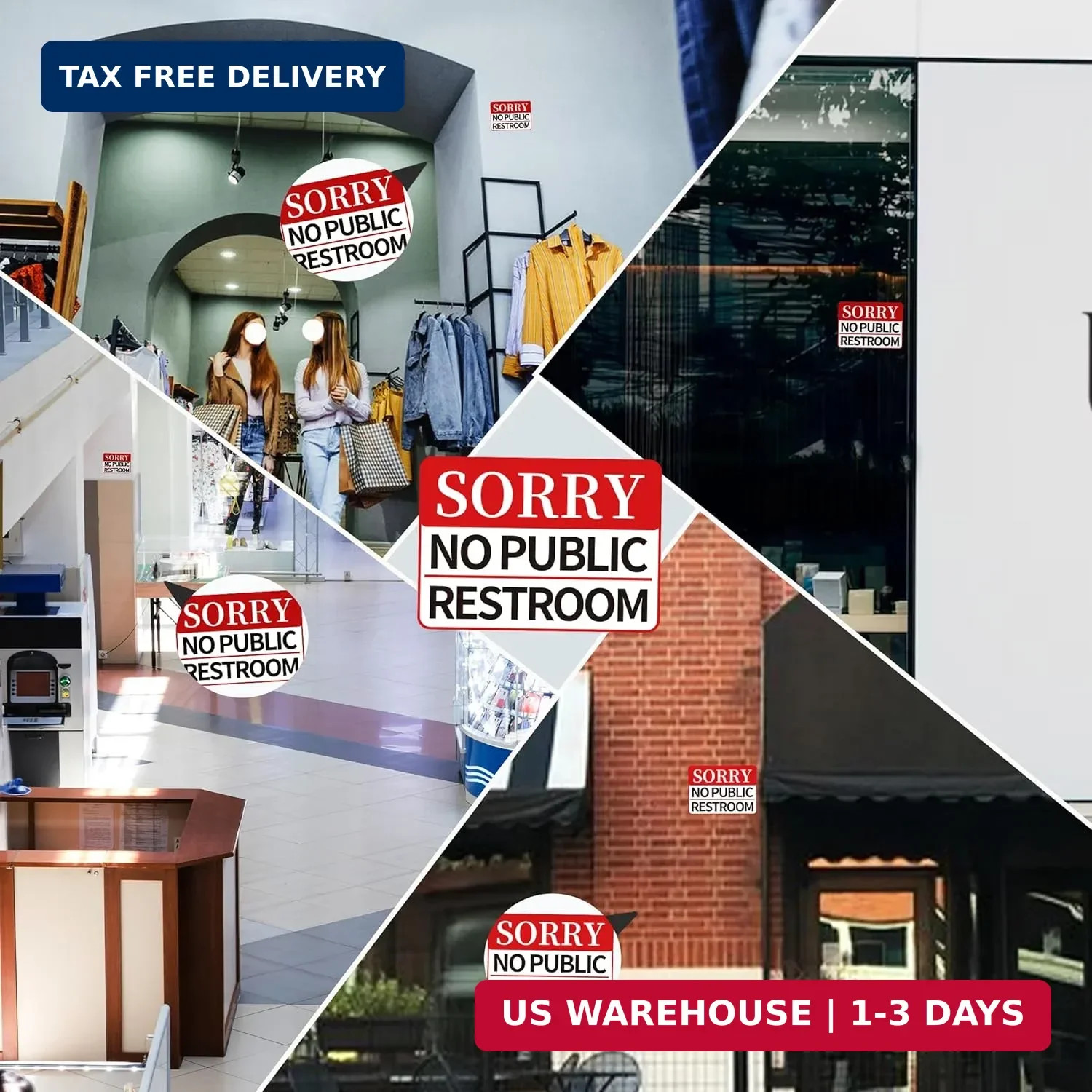 2 PCS Sorry No Public Restroom Signs, Self Adhesive Weatherproof UV Protected Vi