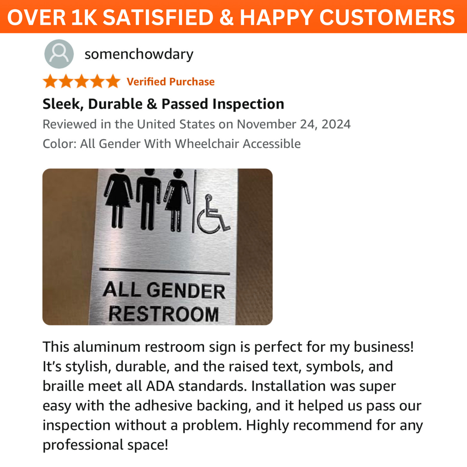 Unisex Restroom Sign with Braille, Aluminum 9 x 6&Prime; ADA Restroom Sign