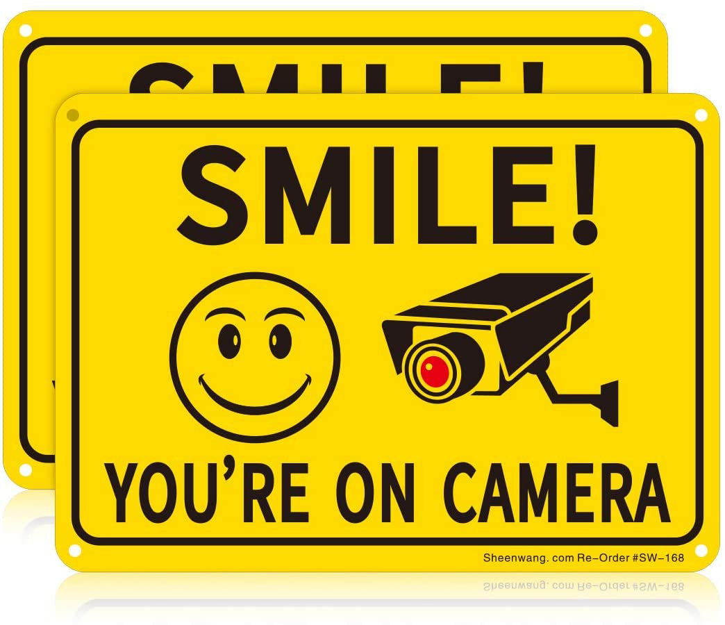 Sheenwang 2-Pack Smile You’Re on Camera Sign, Video Surveillance Signs Outdoor,