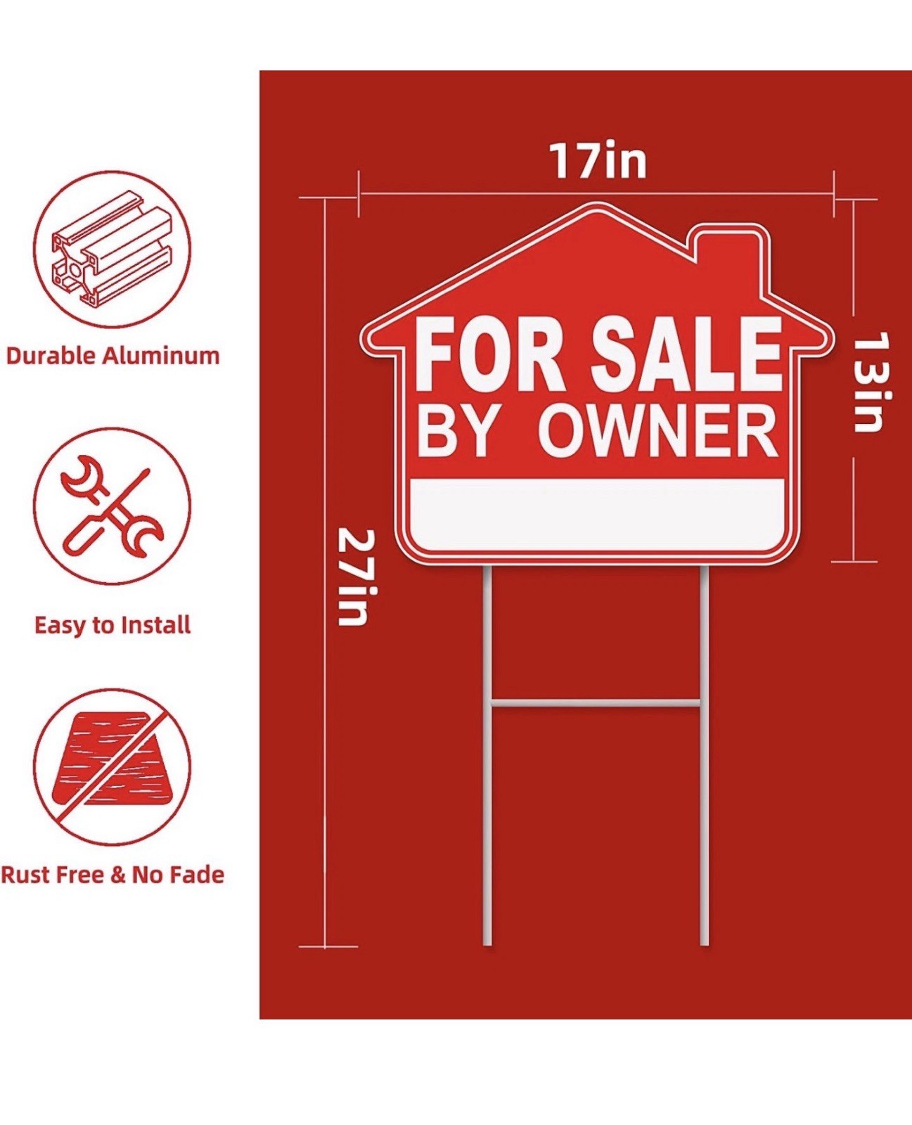 For Sale By Owner Yard Signs 3 Pack 17&Prime;x13&Prime; Double-Sided Corrugated Plastic NEW!