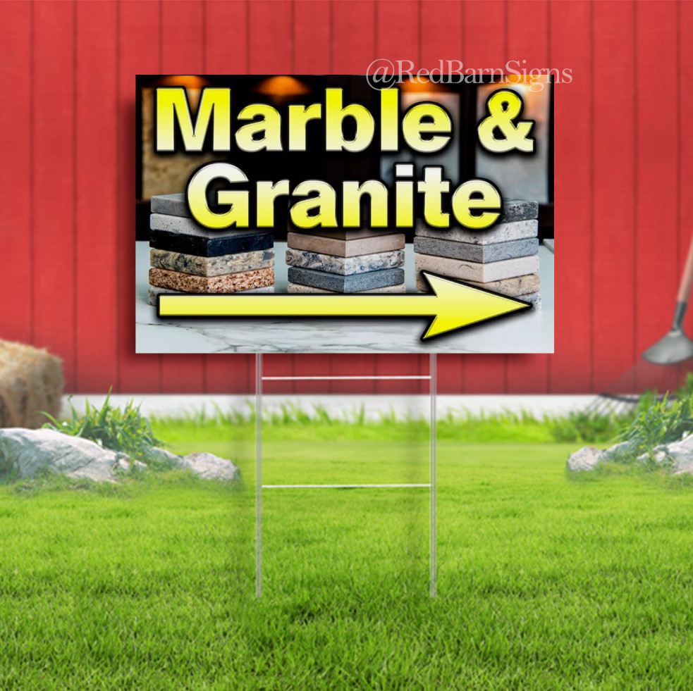 MARBLE & GRANITE One-Sided Yard Signs with Metal Stakes