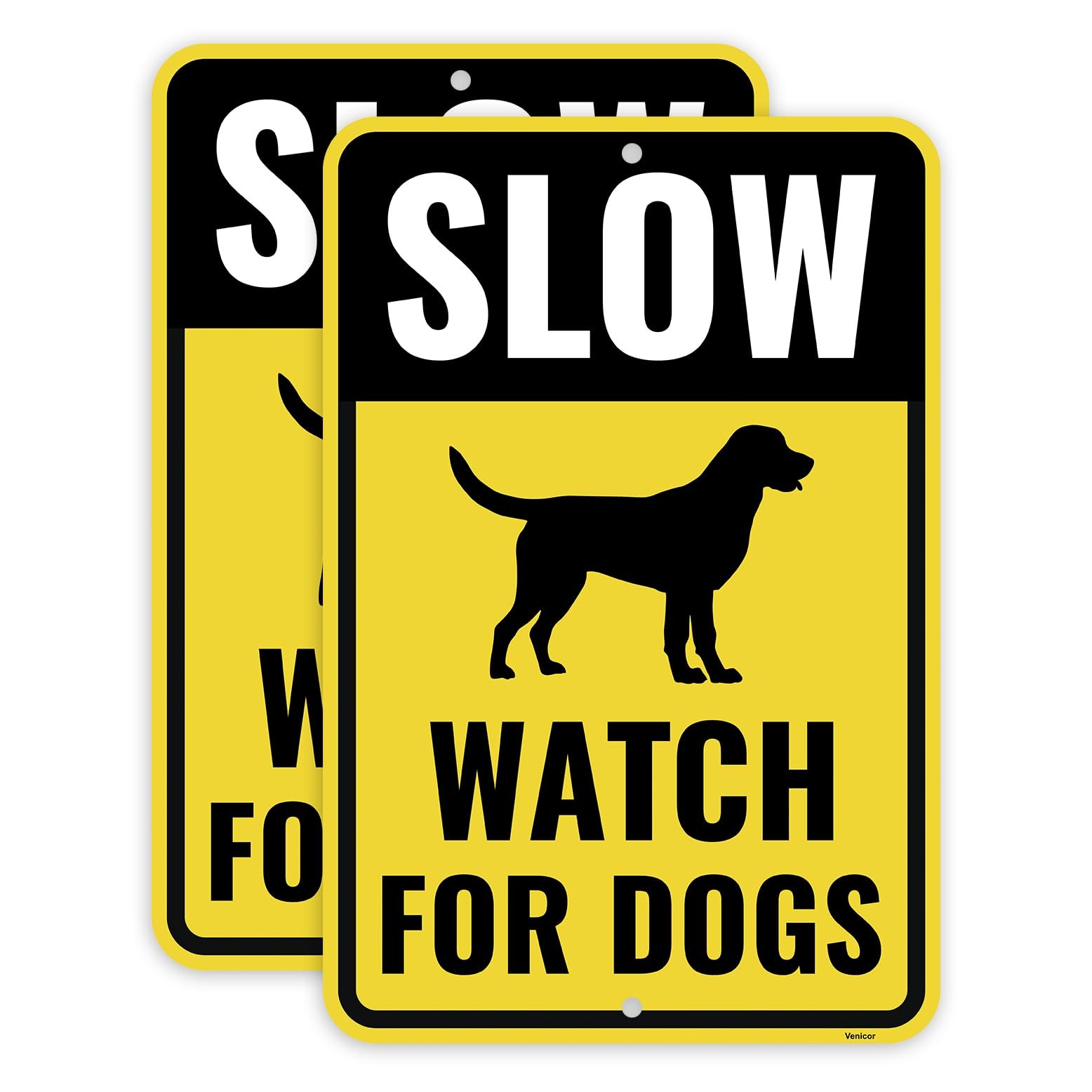 2PC Slow Watch for Dogs Sign, 18 x 12 Inches – Aluminum – Caution Slow Down D…