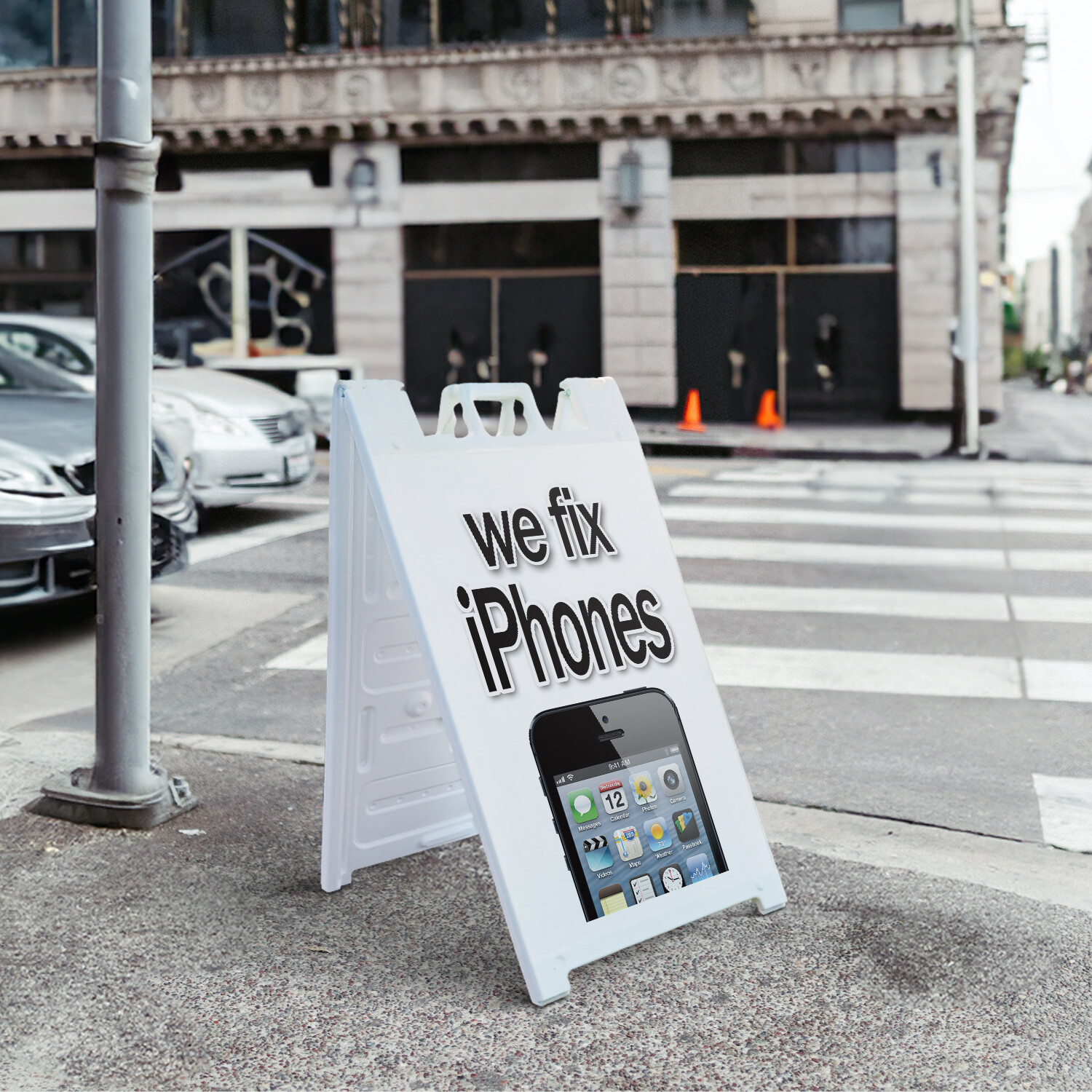 A-frame Sidewalk We Fix Iphones 24&Prime; x 36&Prime; Double Sided A-Frame Sidewalk Sign