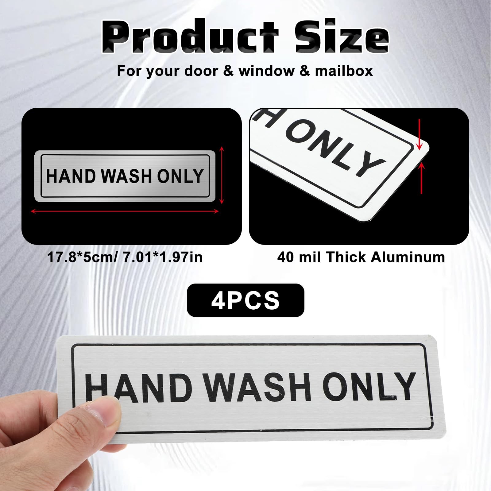 SelfAdhesive Wash Hands Bathroom Aluminum Metal Sign 7×2 Inch 4 PCS
