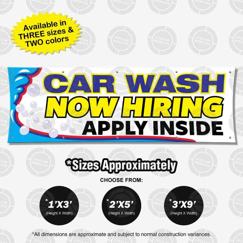 CAR WASH Now Hiring Banner Vinyl Display Various Bright Color Sign Poster Lona