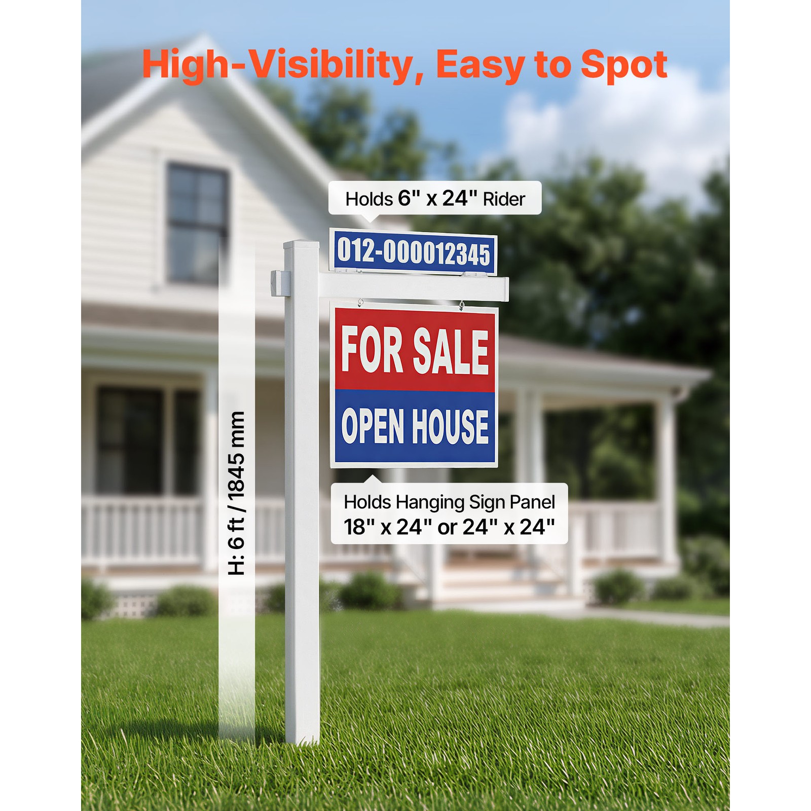 Uimoso PVC Real Estate Sign Post Yard Holder, 6 ft Tall, White, Set of 2