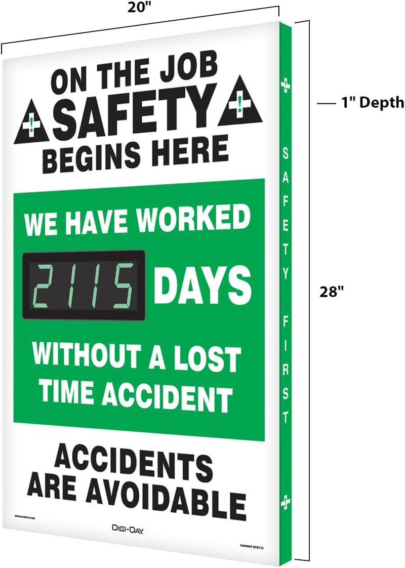 SCK115 Aluminum Digi-Day Electronic Scoreboard, « ON the JOB SAFETY BEGINS HERE –