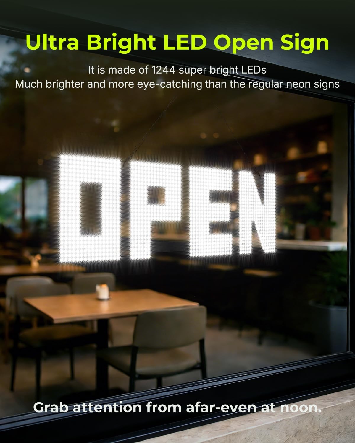 LED Open Sign 36&Prime;x12&Prime; Super Bright 1244 Beads – Dimmable for Storefronts