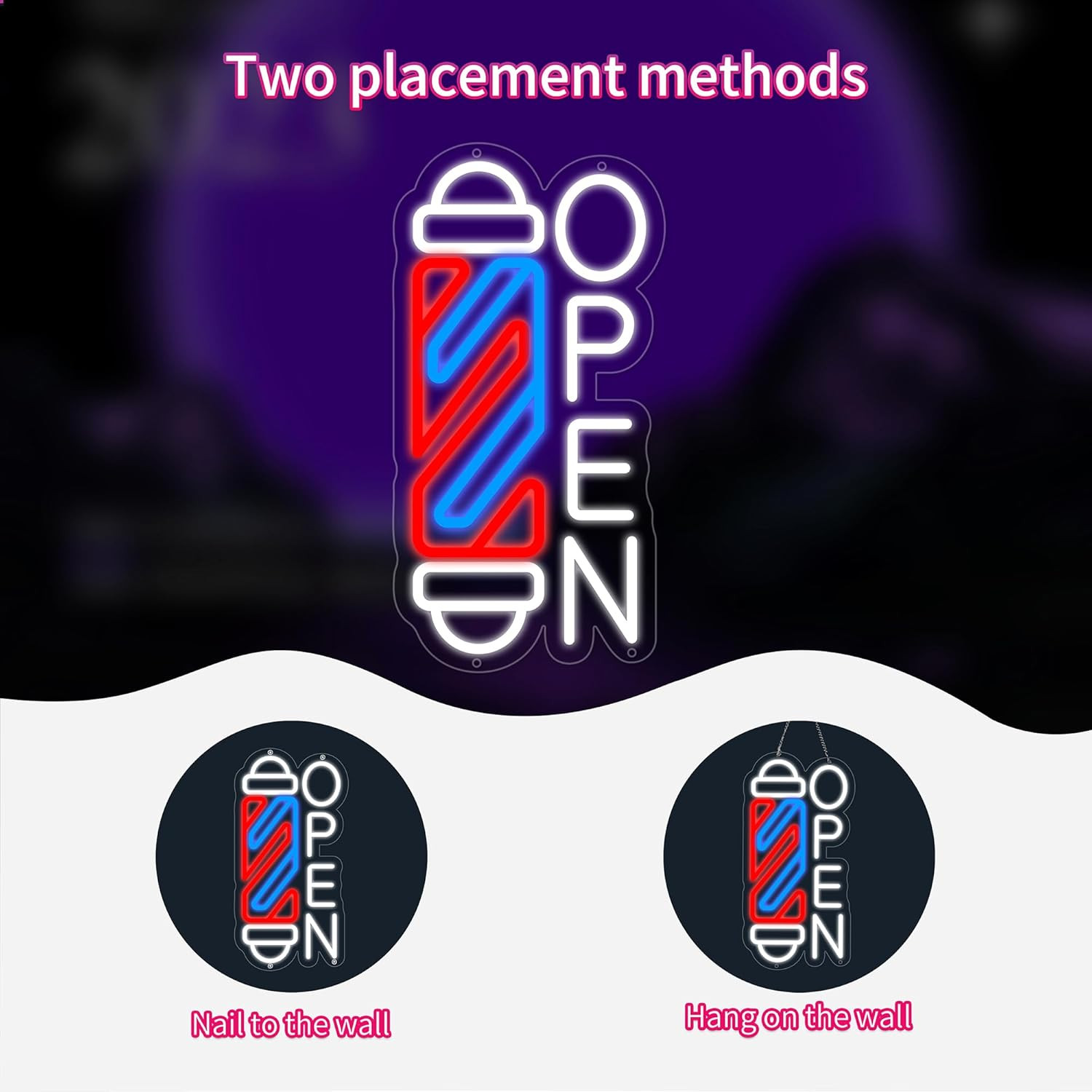 Neon Barber Open Sign for Business LED Open Signs Barber Shop light with 10 L…