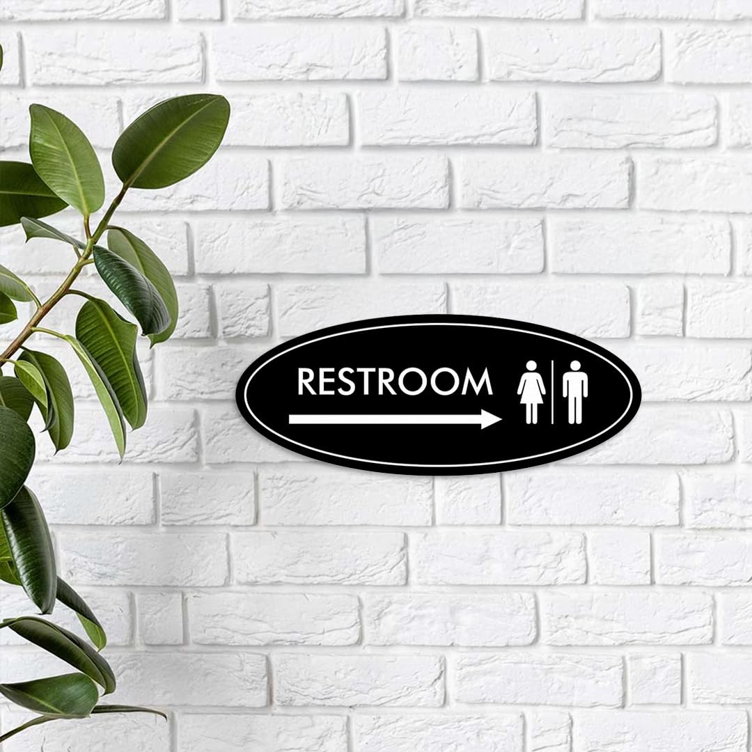 Oval Restroom Right Arrow Sign Black Medium 1 Pack Business Office Door Decor