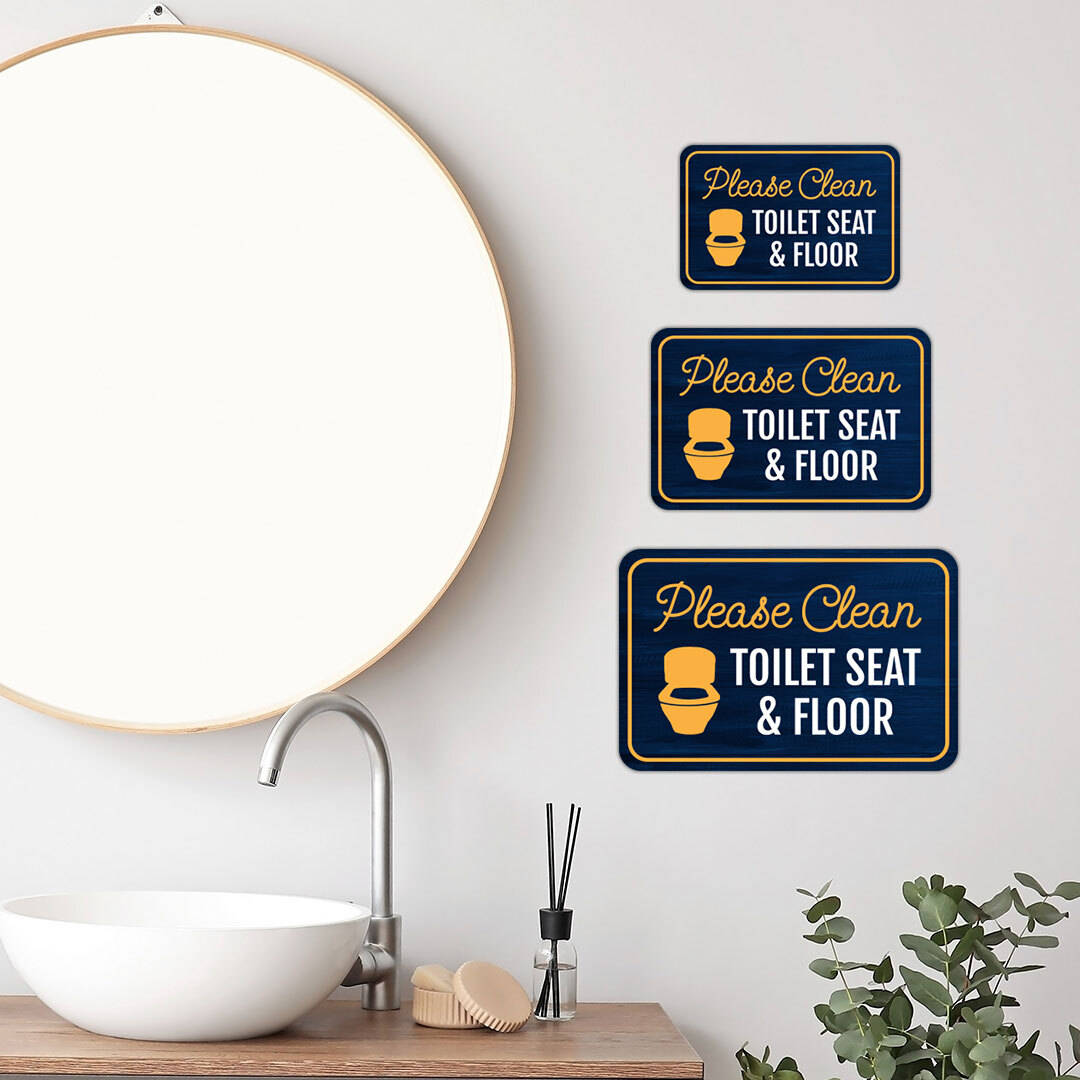 Classic Framed Plus Please Clean Toilet Seat & Floor Wall or Door Sign