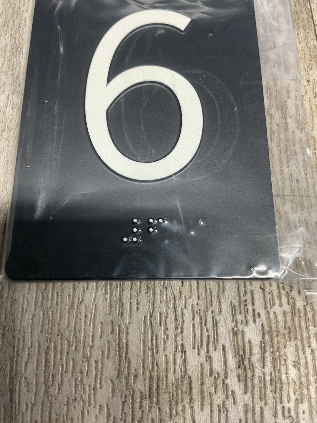 6th Floor Elevator Jamb Plate Sign, Braille #6, Raised Dots & Number #4013G68