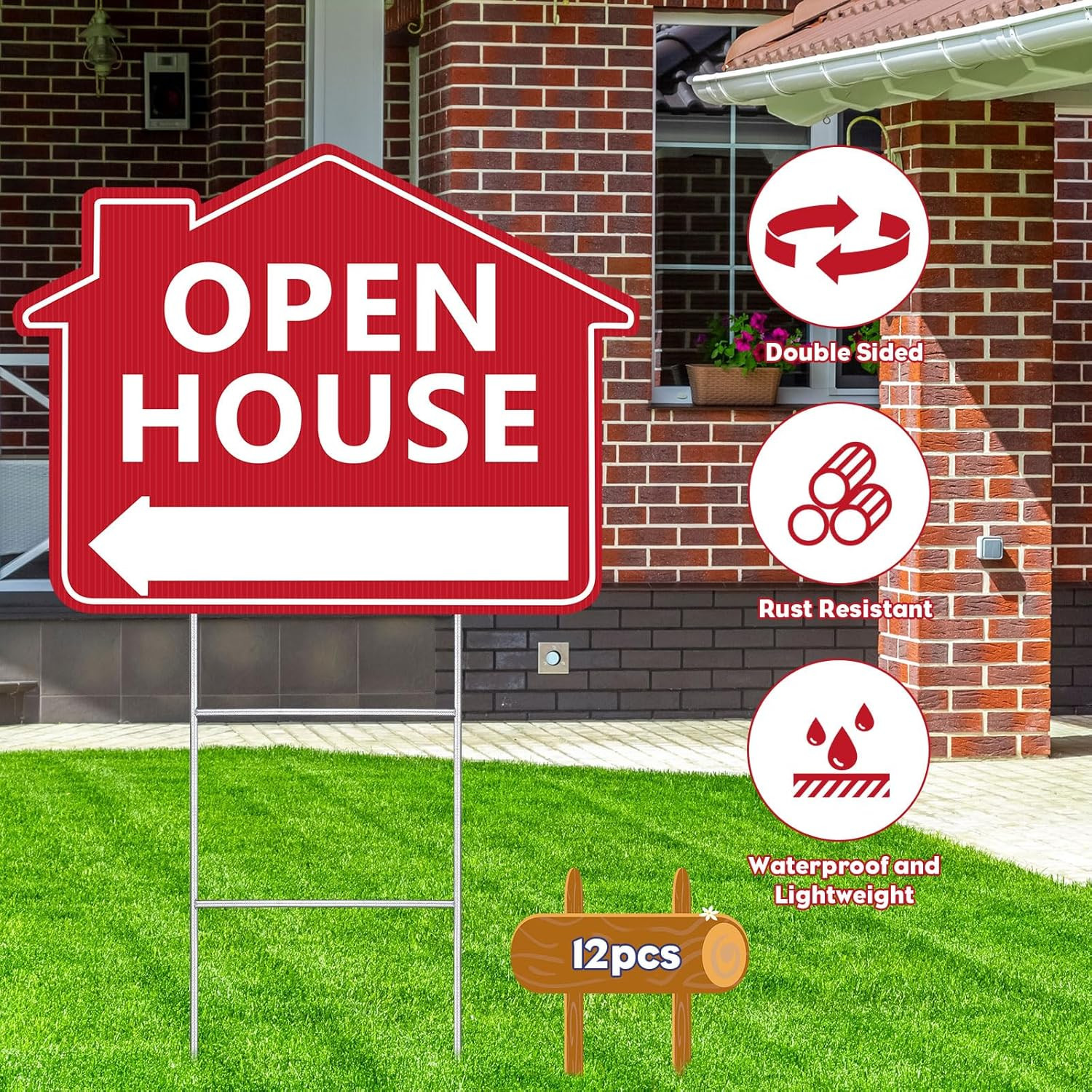 12 Pack Open House Signs with Stakes for Estate Large Double Sided Estate Sale Y