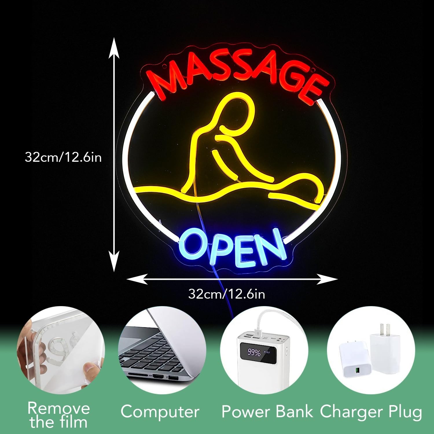 Massage Open Neon Sign USB LED Massage Relax Pattern Neon Light for SPA Dimma…