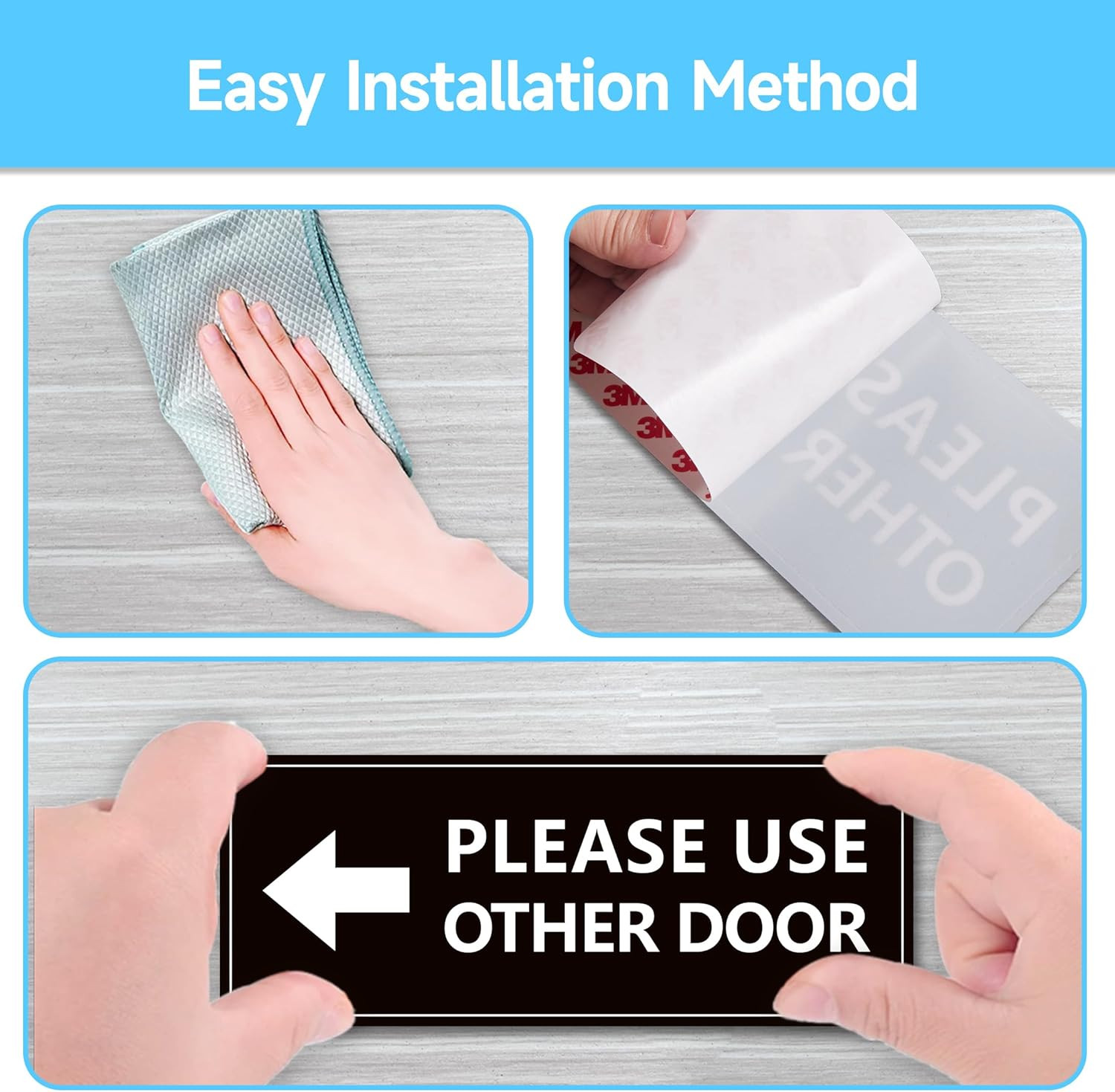 2Pack Use Other Door Sign，Self-Adhesive Weatherproof Vinyl Please Use Other Door