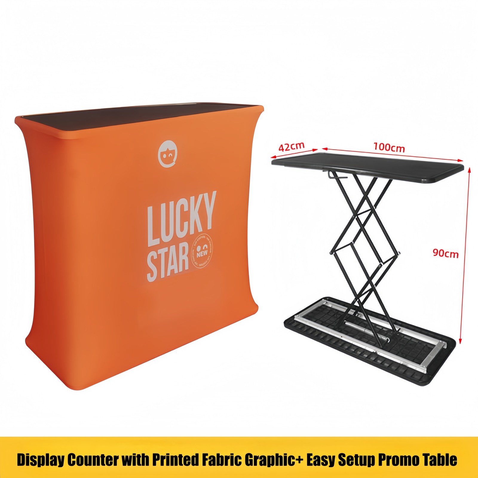 Quick-Pop Portable Display Counter with Plastic Cylinder Lift & Elastic Fabric