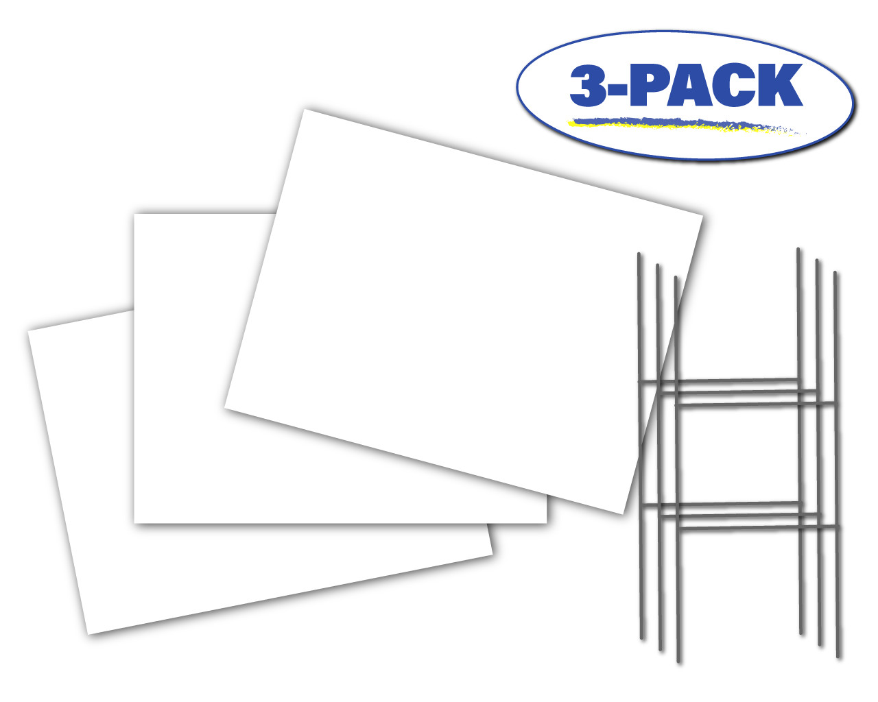 Blank Yard Signs (3-Pack) – White – 18&Prime; x 24&Prime; – With 24&Prime; x 9&Prime; Double H Stakes