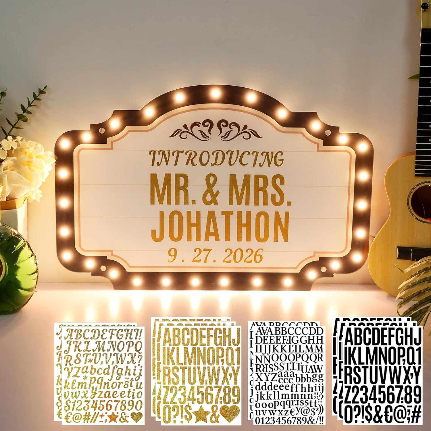 23IN Large LED Marquee Bottle Service Sign with Bulb Lights, DIY Sticker VIP Bot
