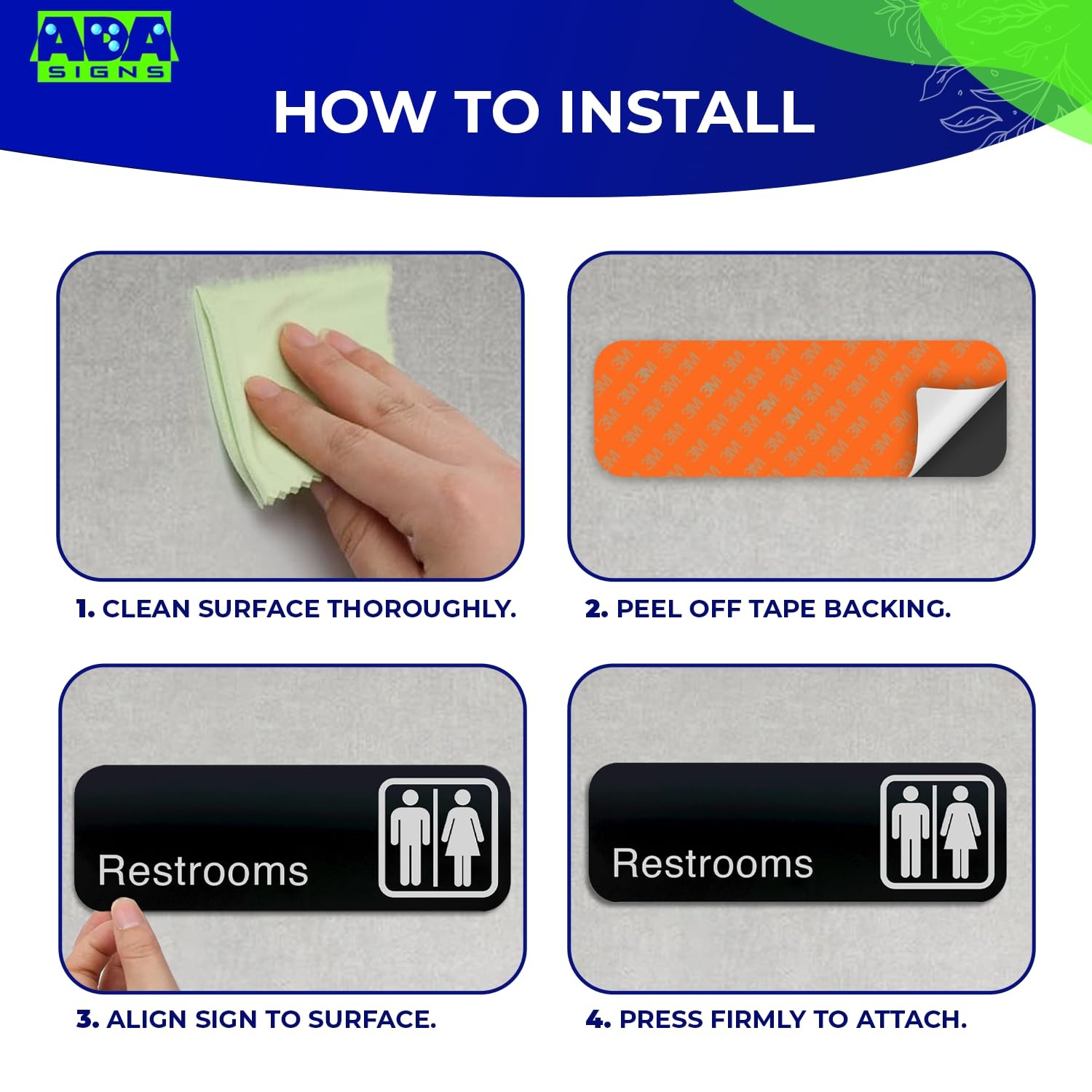ADASigns Unisex Restroom Sign – 9&Prime; x 3&Prime; Durable Black Acrylic with Adhesive E…