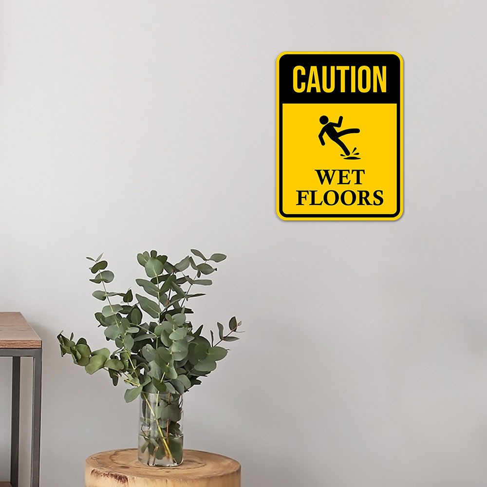 Portrait Round Plus Caution Wet Floors Wall or Door Sign