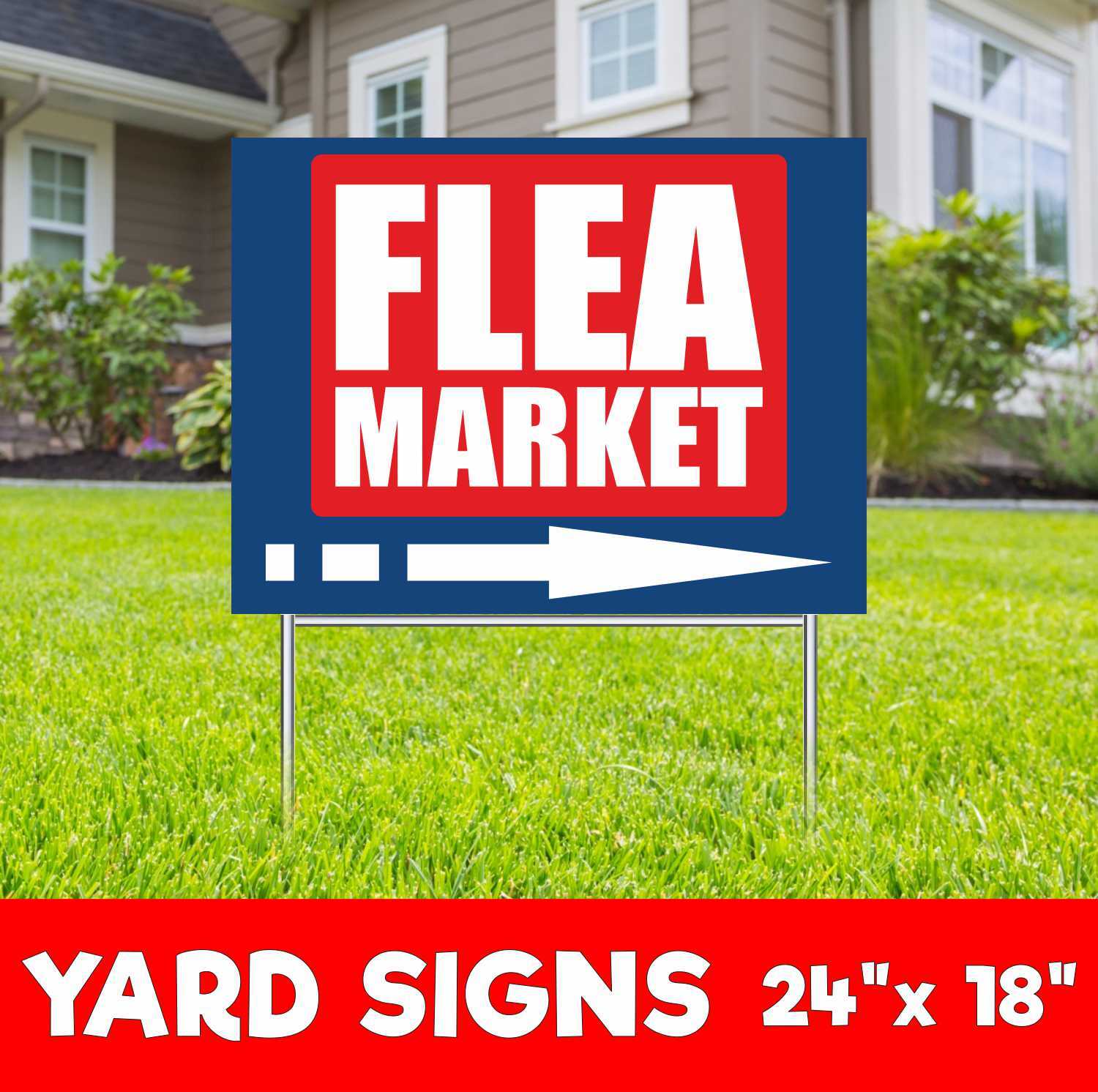 FLEA MARKET Yard Sign Corrugate Plastic with H-Stakes Collectibles Garage Sale