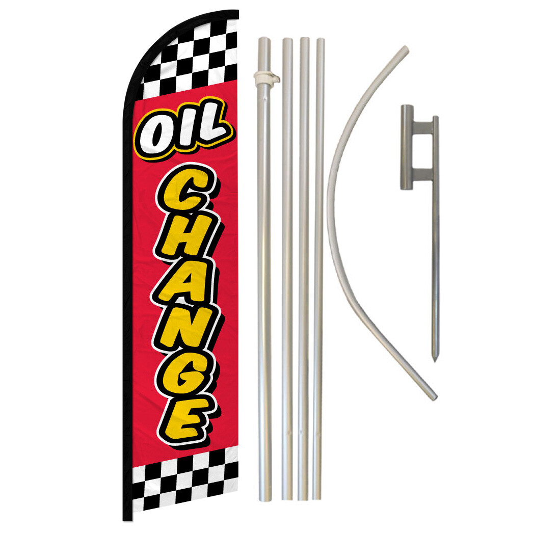 Oil Change Full Curve Windless Swooper Flag Pole Kit Mechanic RED