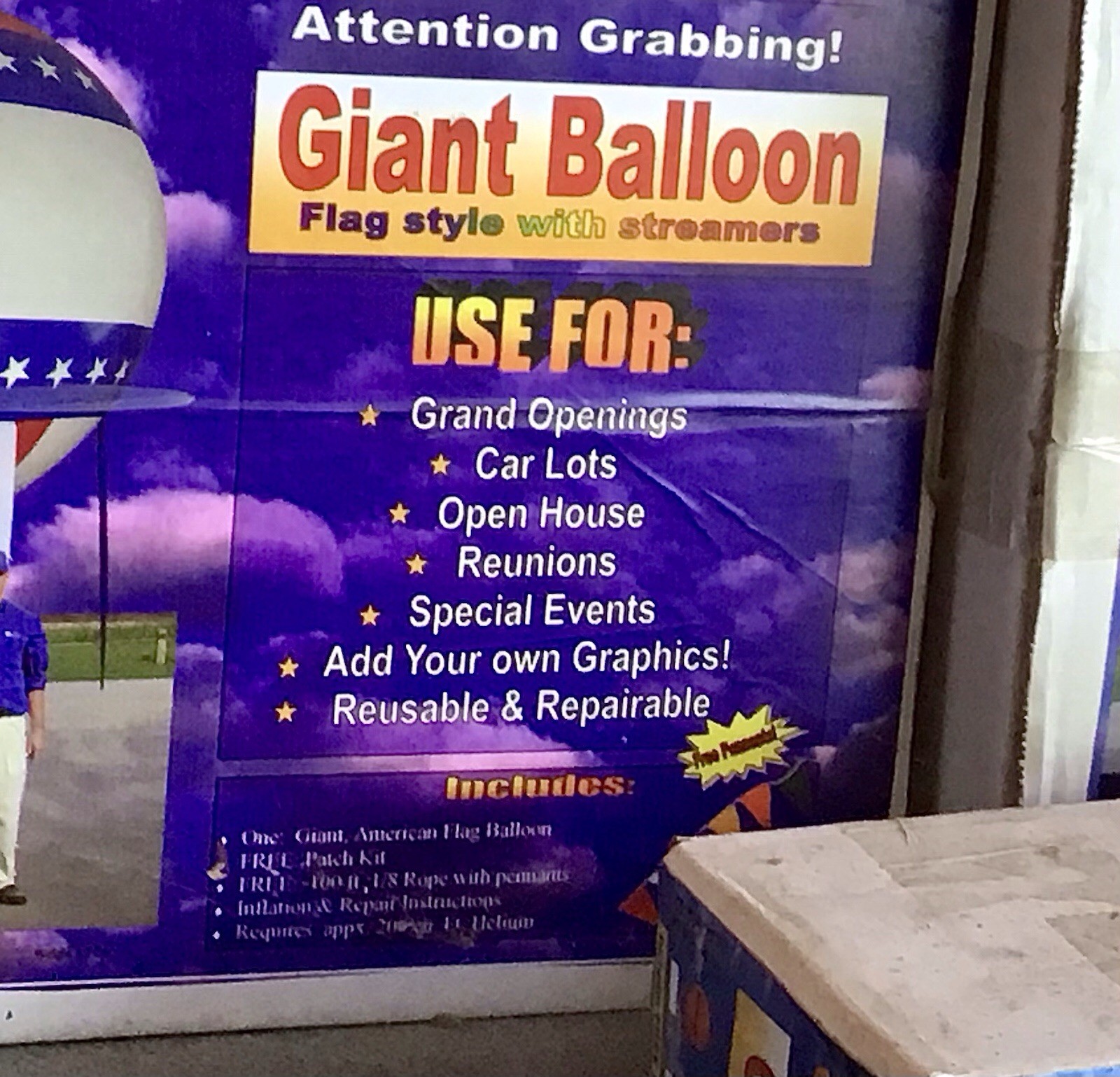 WAREHOUSE LIQUIDATION NEW GIANT 8’ INFLATABLE BALLOON Advertise Patriotic Events