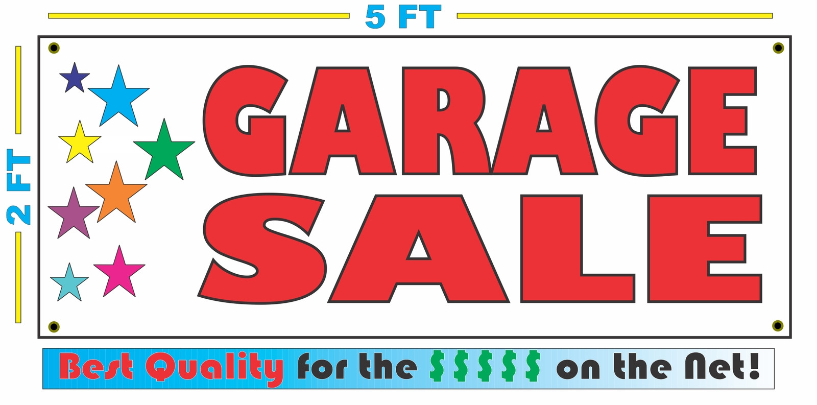 GARAGE SALE w Multi Colored Stars Banner Sign NEW Larger Size